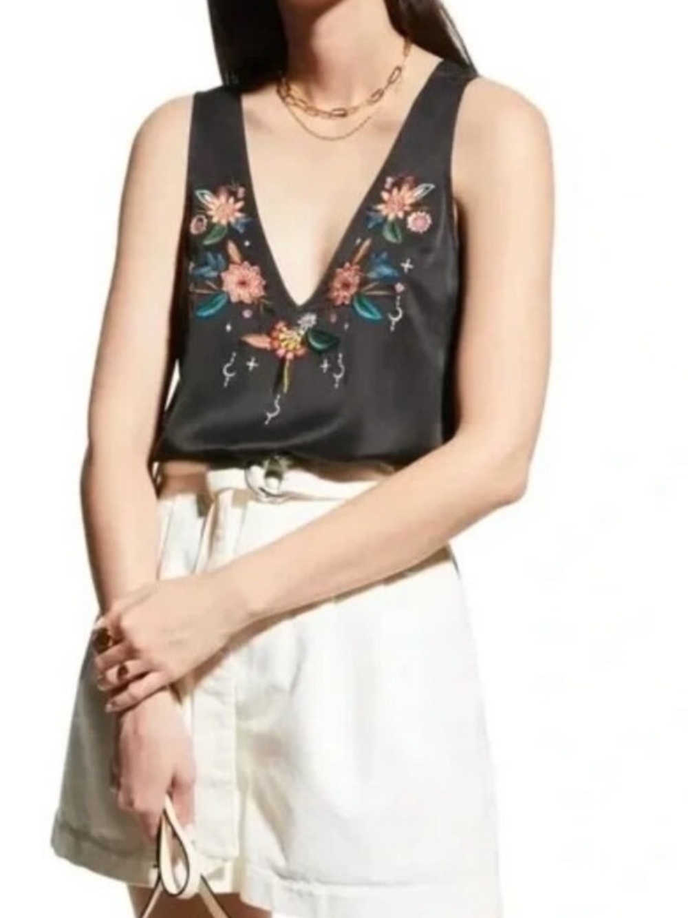Johnny Was Sanja Silk Embroidered Swing Tunic | Tank | Cami. Women’s Sz-L Black